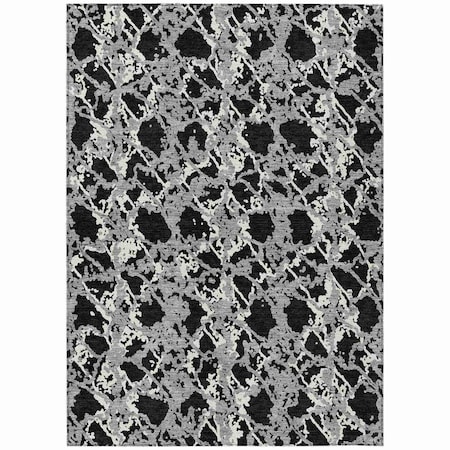Homeroots 5' X 8' Black And Gray Abstract Washable Indoor Outdoor Area Rug 614126
