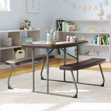 Flash Furniture Paige Easy-Fold Brown Folding Plastic Kids Outdoor Picnic Table and Benches - Commercial Grade RB-EBB-2432FD2-BR-GG