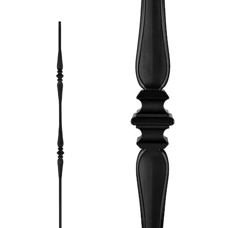 Nuvo Iron Double Collar and Spoon Stair Baluster, 44 in H, 1/2 in W, Square, Steel, Black SQI2CS