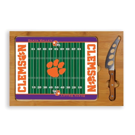 Picnic Time Family Of Brands NCAA Clemson Tigers Football Field Icon Glass Top Cutting Board & Knife Set 910-00-505-104-0