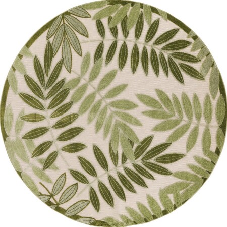 Homeroots 8' Ivory And Green Round Palm Leaf Indoor Outdoor Area Rug 548066