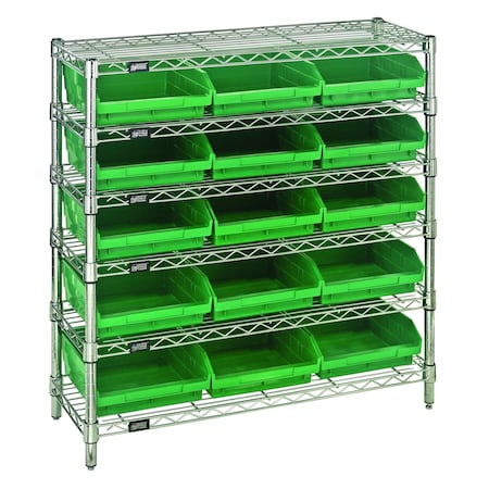 Quantum Storage Systems WIRE SHELVING UNIT W / GREEN BINS WR6-36-1236-109GN