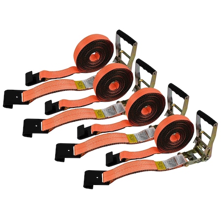 Mytee Products 2 ft ft x 30 ft Ratchet Tie Down Straps w/ Flat Hooks - 12,000 lbs Breaking Strength, 4PK RS230HD-ORx4