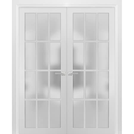 Sartodoors Solid French Double Frosted Glass Doors 12 Lites, Felicia 3312 White Silk, Single Regural Panel Fr FELICIA3312DD-WS-36