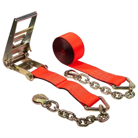 Mytee Products 3inx30ft Ratchet Strap w/Chain Anchor 5000 Lbs WLL for Flatbed Trailer - Red RS330C-R