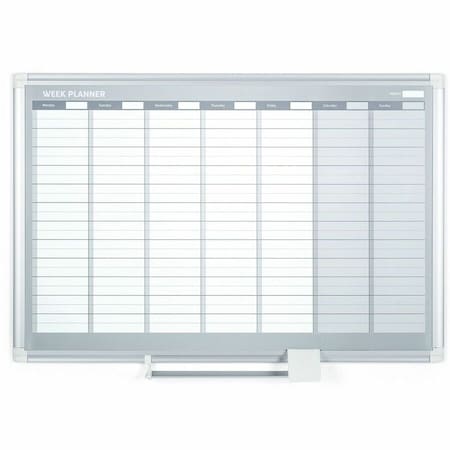 Mastervision Calendar Planning Board, Steel, 26 in, 42 1/2 in, Aluminum Frame, White/Gray, Matte GA0396830