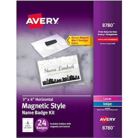 Avery Magnetic Style Name Badge Kit, Horizontal, 4 x 3, White, PK24 08780