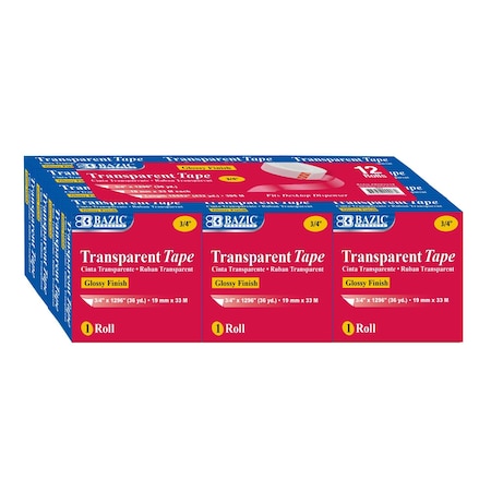 Bazic Products Tape Refill, Transparent Tape, 3/4" x 1296", 12 Rolls, 12PK 907
