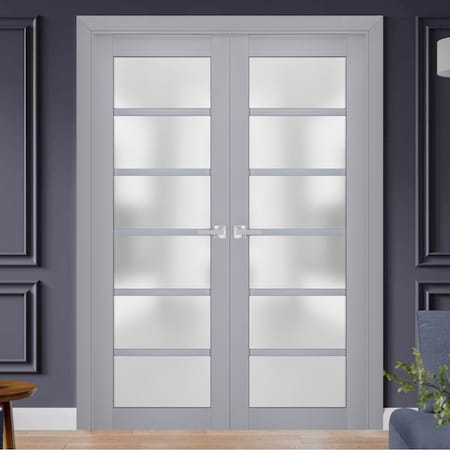 Sartodoors Interior Solid French Double Doors Frosted Glass Grey 48x84 (2* 24x84) Solid Core Modern Interior VEREGIO7602DD-GRE-4884