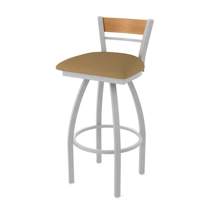 Holland Bar Stool Co Revelle 25in Swivel Counter Stool with Anodized Nickel Finish, Medium Back and Canter Saddle Seat 881