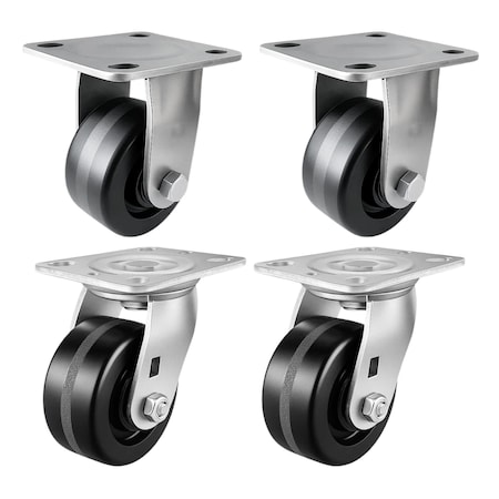 Hyw Products Heavy Duty Caster Set 4in Phenolic Wheels, 2 Rigid & 2 Swivel, 4PK 40-40R-A1-PH-2,40-40S-A1-PH-2