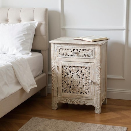 Homeroots 30" White Solid Wood Distressed One Drawer Nightstand 521197