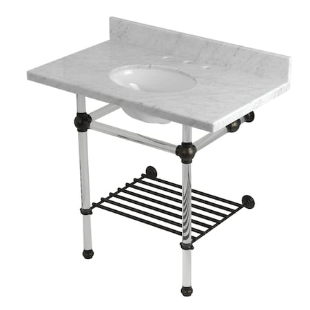 Kingston Brass 36-Inch Carrara Marble Console Sink with Acrylic Legs and Shelf, 8-Inch, 3-Hole KVPB36MAB5