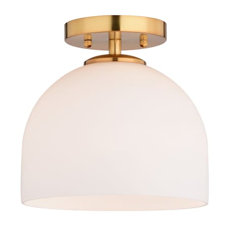 Vaxcel Shelby 9.25-in W Gold Brass Transitional Semi Flush Mount Ceiling Light White Glass C0314