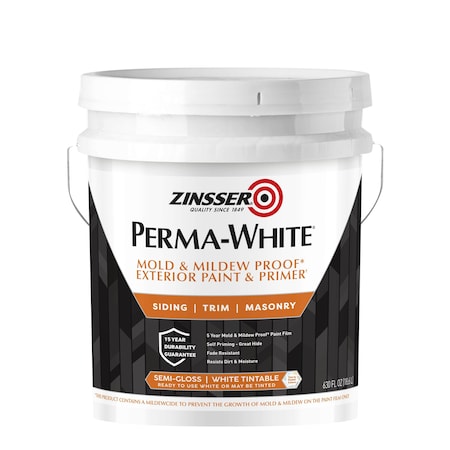 Zinsser Interior/Exterior Paint, Semi-gloss, Water Base, White, 5 gal 3130