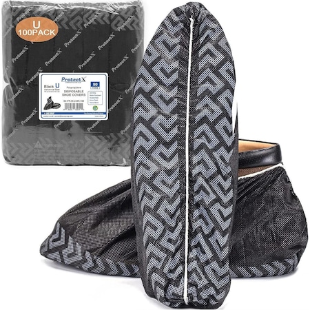 Protectx Disposable Shoe Cover, Polypropylene, Black, Slip Resistant Sole: Yes , XL SC-PP-35-XL-BK-100