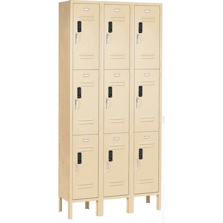 Global Industrial 3-Tier 9 Door Digital Locker, 36"W x 15"D x 78"H, Tan, Assembled 290835