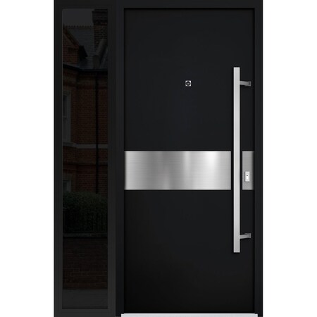 Vdomdoors Steel Door Deux 6072 Black Enamel Sidelight Exterior Window Sidelite Entry Door Painted W36+14xH80 DEUX6072EXD-BLK-W36+14 X H80-LH-I