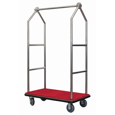 Aarco Bellman's Luggage Cart, 1 1/2'' Tube, Features Solid Wheels, Brass, 42''Lx24''Wx72''H LC-2C