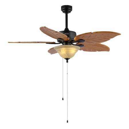 Jonathan Y Poinciana 52" 3-Light Coastal Bohemian Iron/Wood Palm Leaf LED Ceiling Fan w/ Pull Chain, Light Brown JYL9720C