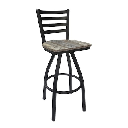 Bfm Seating Lima Ladder Back Swivel Barstool - Farm House Relic Seat - Steel Frame - Sand Black Finish 2160SFHR-SB