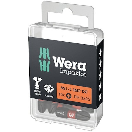 Wera 851/1 IMP DC PH DIY Impaktor PH bits, PH 3 x 25 mm, 10 pieces 5057617001