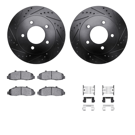 Dynamic Friction Co DFC Rotors-Drilled & Slotted-Black w/ 5000 Advanced Brake Pads Incl Hdw 8512-54138
