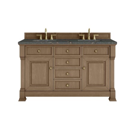 James Martin Vanities Brookfield 60 in. Double Vanity, Pecan w/ 3 CM Parisien Bleu Silestone Top 547-V60D-PCN-3PBL