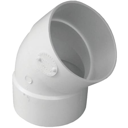 Ipex 3'' SDR 35 45 Deg. PVC Sewer and Drain Elbow, 1/8 Bend 414183BC
