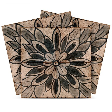 Homeroots 5" x 5" Brown And Black Vinyl Arabesque Peel And Stick Removable Tiles 569396