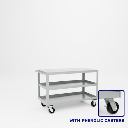 Pucel Heavy Duty Shop Truck, 48 in W x 24 in D x 33.5 in H, Three Shelves, Push Handle, Gray 2448-DT-3P