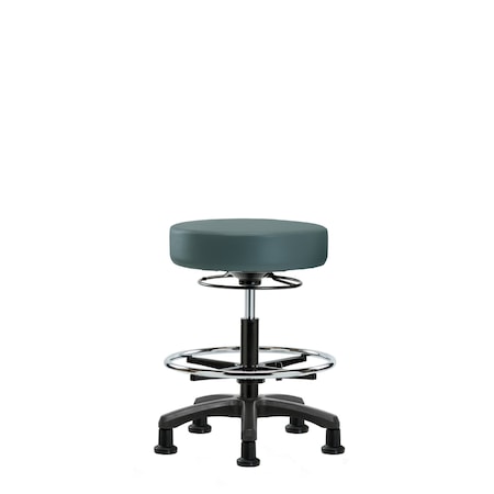 Blue Ridge Ergonomics Vinyl Mini-Stool-Medium Bench Ht with Chr Foot Ring & Stat Glides in Colonial Blue Trailblazer Vinyl VMBMS-RG-CF-RG-8546