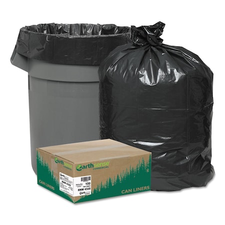 Earthsense Commercial 56 gal Trash Bags, 43 in x 47 in, Super Extra Heavy-Duty, 2 mil, Black, 100 PK RNW4320
