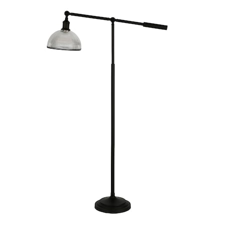 Homeroots 58" Black Swing Arm Floor Lamp With Clear Glass Dome Shade 523579