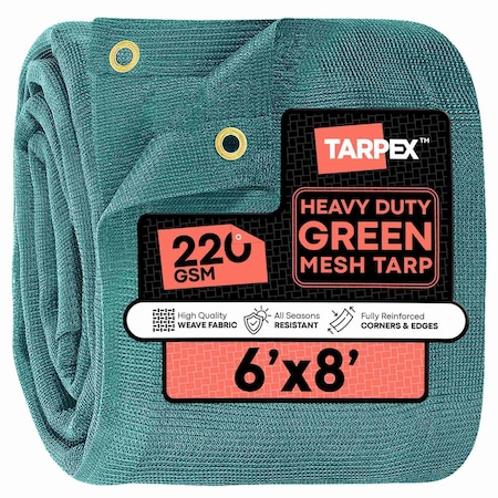 Tarpex 6' x 8' Green Heavy-Duty Weather Resistant 6.5 oz. 70% Shade Polyethylene Mesh Truck Tarp GMT-TA-68