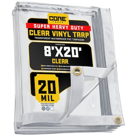 Core Tarps Tarp, 8 ft x 20 ft, 20 Mil, Clear, Polyethylene, UV Resistant CT-101-8X20