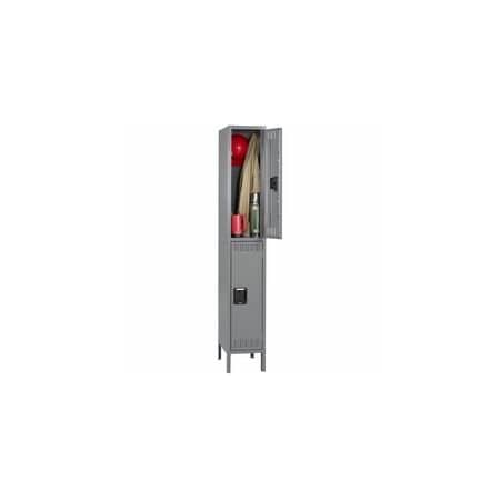 Tennsco Double Tier Locker with Legs, Single Stack, 12w x 18d x 78h, Medium Gray DTS-121836-1