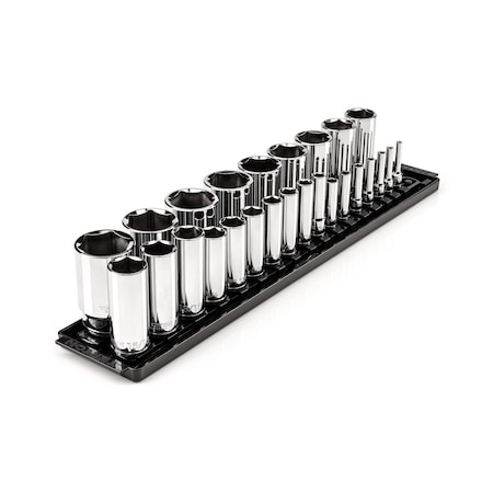 Tekton 1/4, 3/8, 1/2 Inch Drive Deep 6-Point Socket Set with Rails, 26-Piece 5/32-1-1/2 in. SHD99205