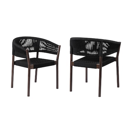Homeroots Set of Two 26" Black Solid Wood Outdoor Dining Chair, 2PK 490255