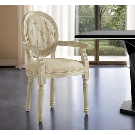 Homeroots Tufted Beige and Brown Upholstered Linen Dining Arm Chair 535370