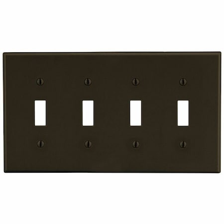 Hubbell Wiring Device-Kellems Toggle Switch Wall Plate, Number of Gangs: 4 Plastic, Satin Finish, Brown P4