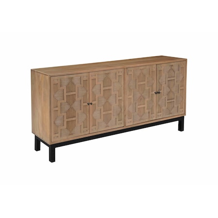 Homeroots 80" Brown Solid Wood Carved Geometric Sideboard with Four Doors 634315
