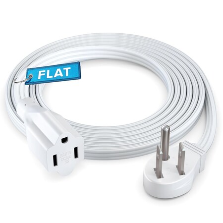 Maximm 6ft 16AWG 45 degrees Angled Flat Plug Extension Cord, 3-Prong, White ADW-36X-31F06-16W0