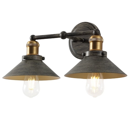 Jonathan Y July 17.5" 2-Light Industrial Farmhouse Metal Vanity Light, Rustic Dark Gray/Brass Gold JYL7427D