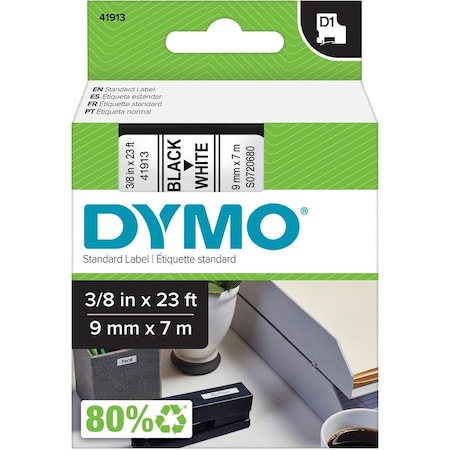 Dymo Adhesive Label Tape Cartridge 3/8" x 23 ft., Black/White 41913