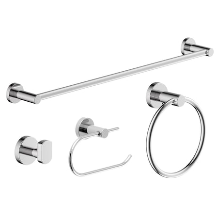 Symmons Dia 4 Piece Bath Hardware Set with Toilet Paper Holder, Robe Hook, Towel Ring, 18 in. Towel Bar 35AC4BUNDLE