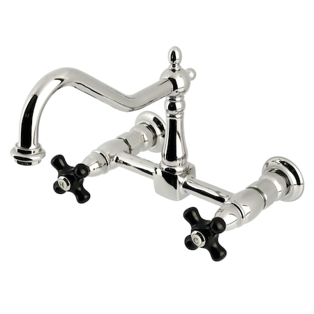 Kingston Brass Two-Handle Wall Mount Bridge Kitchen Faucet, Polished Nickel KS1246PKX