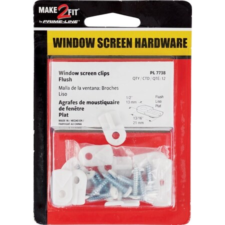 Prime-Line Wht Turn Button Screen Clip, 12PK PL7738