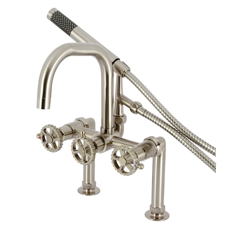 Kingston Brass 7" Center Deck-Mount Clawfoot Tub Faucet with Hand Shower, Brushed Nickel AE8408CG