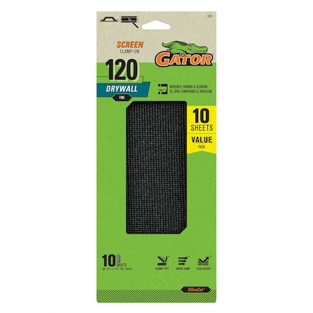 Gator Finishing SilicaCut Drywall Clamp-On Sanding Screen, 120 Grit, Fine, 10PK 3323